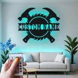 Décoration murale en métal personnalisée avec éclairage LED d'outils de menuisier