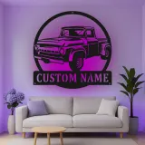 Personalisierte Vintage-Truck LED-Licht Metall-Wandkunst Geschenk für Auto-Enthusiasten Garagen- oder Männerecken-Dekor 1