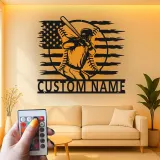Décoration murale en métal personnalisée joueur de baseball avec rétroéclairage LED