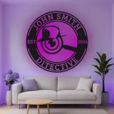 Cartel de metal LED de placa de detective, regalo único para amantes del misterio, decoración de oficina o estudio