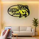 Enseigne de pêche sur mesure en métal | Décor LED avec prénom de pêcheur | Décoration rustique pour maison de lac, chalet et man cave