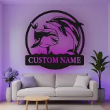 Insegna in metallo personalizzata con delfini retroilluminata, regalo per amanti dell'oceano, decorazione nautica per casa al mare