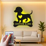 Décoration murale en métal LED personnalisée pour les amoureux des chiens - cadeau pour les propriétaires de teckels pour le salon
