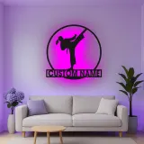 Custom Karate Kick Led Light Metal Wall Art Martial Arts Gift for Karate Enthusiasts Dojo or Gym Decor