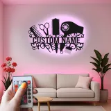 Personalized Salon Sign | Custom Hair Stylist LED Decor | Metal Wall Art for Hairdresser | Light Up Beauty Shop Nameplate