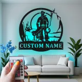 Cartel de metal personalizado con luz LED de vaquero y perro, regalo western para él, decoración rústica para el salón