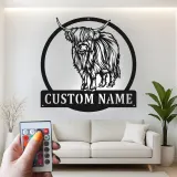Décoration murale LED en métal Highland Cow | Enseigne ferme personnalisée | Cadeau déco rustique sur mesure pour amoureux des vaches