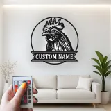 Cartel LED de cabeza de gallo | Arte mural de metal personalizado | Decoración de granja personalizada para agricultores y granjas
