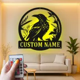 LED Raven Metal Wall Art | Personalized Bird Lover Gift | Custom Name Sign for Garden | Outdoor Nature Decor