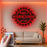 Personalisierte Werkstatt Sägeblatt LED-beleuchtete Metall-Wandkunst Geschenk für Ihn Garage oder Werkstatt-Dekoration