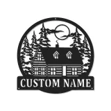 Custom Cabin in the Woods Led Light Metal Wall Art Personalized Housewarming Gift Rustic Home Decor
