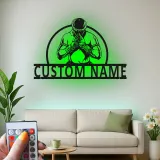 Décoration murale en métal personnalisée avec éclairage LED de combattant Muay Thai - Cadeau pour artistes martiaux, décoration de gym ou de maison
