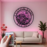 Insegna in metallo personalizzata con luce LED per locomotiva a vapore regalo per appassionati di treni decorazione man cave