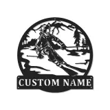 Personalisierte LED Metall-Wandkunst mit Skifahrer | Individuelles Ski-Hütten-Schild | Geschenk für Wintersportler | Alpen-Cabin-Dekor