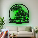 Panneau métallique personnalisé d’excavatrice | Décoration murale LED rétroéclairée | Cadeau pour ouvrier du bâtiment | Déco d’engin de chantier pour chambre de garçon