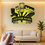 Personalized Painter Tools Sign | LED Metal Wall Art for Paint Shop | Custom Name Decor for Painting Contractor Gift