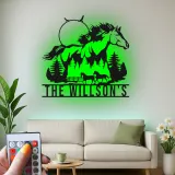 Cartel personalizado para rancho con caballo | Decoración mural LED de metal para estilo ecuestre | Luz de bienvenida farmhouse personalizada