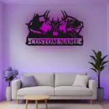 Cartel de metal personalizado con luz LED de ciervo, regalo personalizado para cazadores, decoración rústica de cabaña