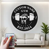 Insegna palestra personalizzata con luce LED | Decorazione murale in metallo personalizzata per home gym | Logo weightlifting per appassionati di fitness