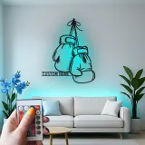 Insegna in metallo personalizzata con guantoni da boxe e luce LED - Regalo personalizzato per pugili, palestra o decorazione per angolo dedicato 1