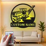 Décoration murale en métal LED personnalisée pour excavateur - Cadeau pour passionnés de construction, décoration de garage ou de bureau