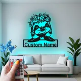 Insegna con Nome Personalizzata di Bradipo con LED | Insegna in Metallo Personalizzata | Decorazione per Nursery e Stanza dei Bambini | Luce Animale Floreale