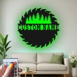 Cartel de metal LED del bosque de sierras personalizado, regalo para carpinteros, decoración rústica para el taller
