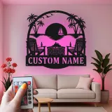 Décoration murale en métal personnalisée coucher de soleil sur la plage avec rétroéclairage LED cadeau pour couples décoration de patio ou salon