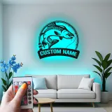 Panneau de pêche personnalisé avec LED | Décoration murale en métal sur mesure de bar | Déco prénom de pêcheur pour maison de lac et chalet