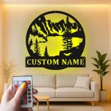 Custom Mountain Metal Art with LED | Personalized Lake House Sign | Rustic Cabin Decor with Backlight