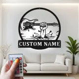 Individuelle Gitarren-LED-Metall-Wandkunst | Personalisierte Musiker-Namensschild | Dekoration für Musikzimmer, Studio & Männerhöhlen
