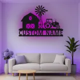Insegna in metallo personalizzata con scena di fattoria e luce LED regalo per agricoltori decorazione rustica con trattore per la casa