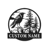 Décoration murale en métal LED de corbeau | Panneau nominatif personnalisé pour décor de cabane | Silhouette de faune forestière personnalisée | Cadeau pour amoureux de la nature