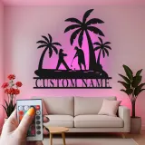 Custom Golf LED Sign | Personalized Metal Wall Art for Man Cave | Tropical Golfer Gift for Dad | Home Bar Decor