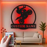 Insegna Wheelie Moto Personalizzata | Arte Murale in Metallo LED per Garage | Targa Nome Personalizzata per Biker | Regalo Stunt Rider
