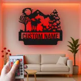 Personalized Moose Metal Wall Art | LED Wildlife Scene | Custom Family Name Sign for Cabin, Lodge & Rustic Home Decor