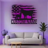 Personalisierte Kuh-und-Kalb LED-beleuchtete Metall-Wandkunst mit amerikanischer Flagge – Landhausgeschenk für Landwirte, rustikale Wohndeko 1