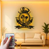 Insegna in metallo Nautica Sirena con LED | Arte murale personalizzata Ancora e timone | Regalo per amante del mare per capitano di barca o man cave