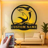 Décoration murale en métal personnalisée requin avec rétroéclairage LED, cadeau personnalisé pour amoureux de l'océan, décoration nautique pour maison de plage