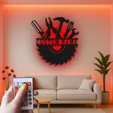 Panneau LED en métal pour menuisier personnalisé | Art mural d'atelier personnalisé | Cadeau pour menuisier | Décor de garage illuminé