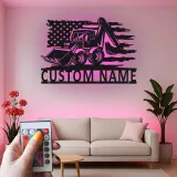 Décoration murale LED en métal Excavatrice | Panneau de chantier personnalisé | Déco d’engin lourd pour garage | Cadeau patriotique pour entrepreneur