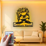 Insegna con Nome Personalizzata di Bradipo con LED | Insegna in Metallo Personalizzata | Decorazione per Nursery e Stanza dei Bambini | Luce Animale Floreale