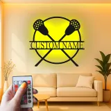 Custom Lacrosse Sticks Led Light Metal Wall Art Personalized Gift for Lacrosse Players Game Room Sports Decor