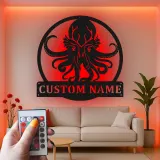 Arte in metallo LED personalizzata Kraken | Insegna personalizzata con polpo | Decorazione nautica per bar di casa e amanti del mare