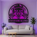 Insegna in metallo LED personalizzata con lupo - Regalo per lui, decorazione per man cave o sala giochi