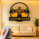 Custom Bodybuilder Weightlifting Led Light Metal Wall Art Gym Decor Gift for Fitness Enthusiasts Home Gym Wall Accent