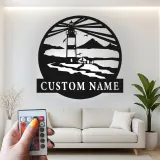 Décoration murale en métal personnalisée avec scène de phare et rétroéclairage pour les amoureux de la plage