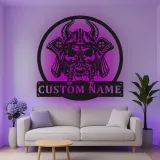 Custom Viking Warrior Led Light Metal Wall Art Personalized Gift for Him Man Cave or Office Decor