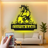 Custom Horse Metal Sign with LED | Personalized Equestrian Wall Art | Ranch Decor & Horse Lover Gift | Backlit Metal Signage