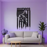 Personalized Motocross Metal Sign | LED American Flag Wall Art | Custom Dirt Bike Decor for Garage, Man Cave & Race Fans
